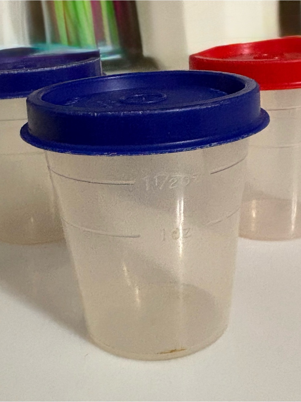 Tupperware Reusable Plastic containers with Blue & Red Lids - Set of 3